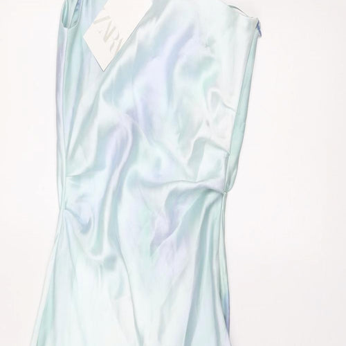 Zara Womens Blue Geometric Polyester Maxi Size XS Off the Shoulder Zip