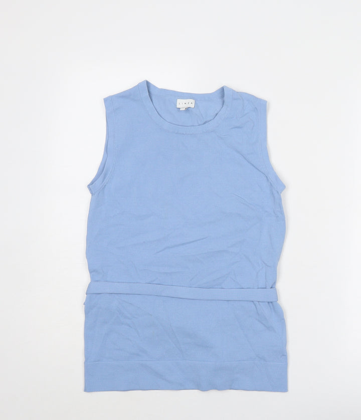 Linea Womens Blue Viscose Basic Blouse Size 8 Crew Neck
