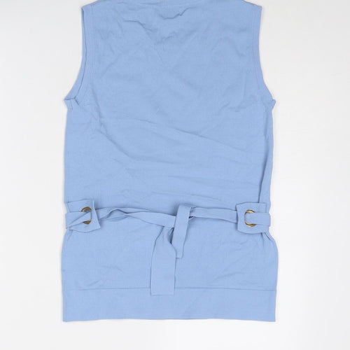 Linea Womens Blue Viscose Basic Blouse Size 8 Crew Neck