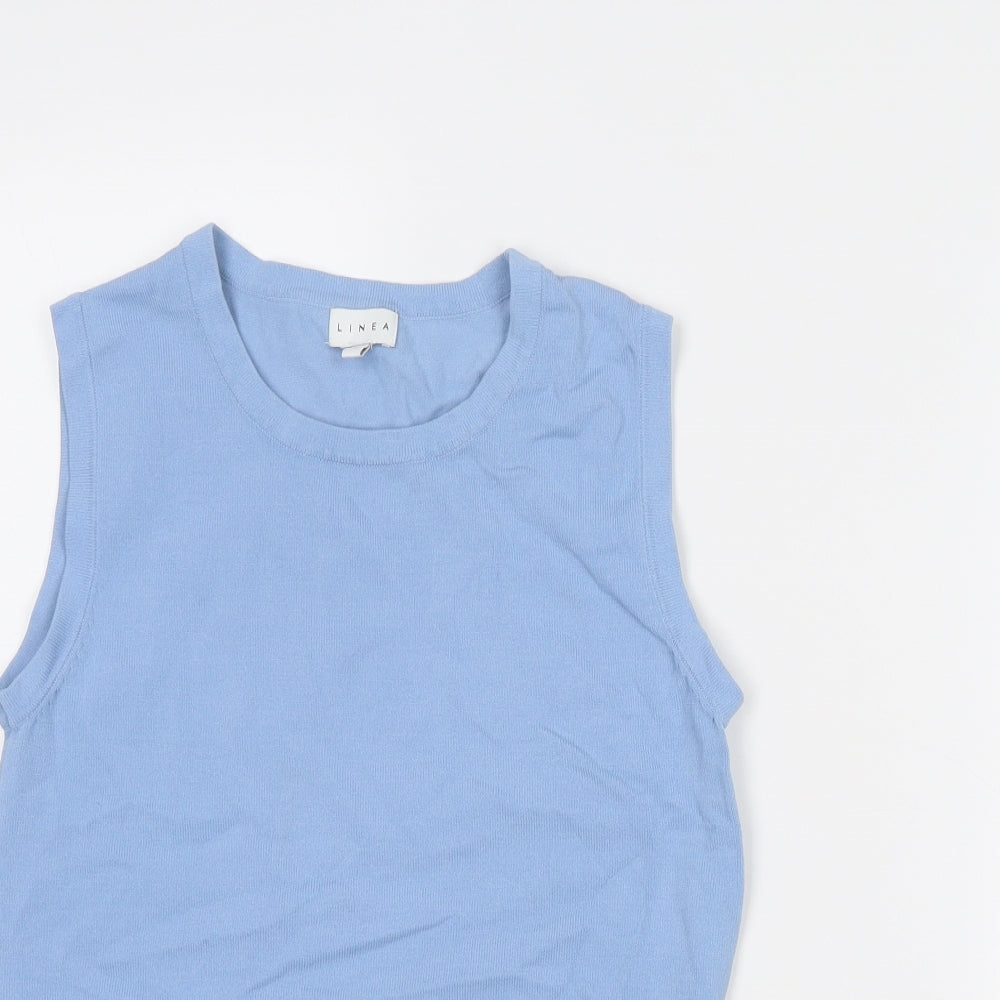 Linea Womens Blue Viscose Basic Blouse Size 8 Crew Neck