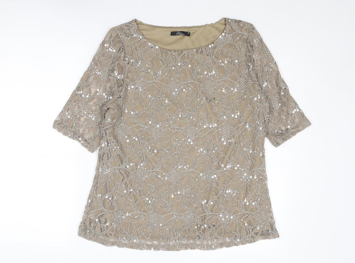 Bonmarché Womens Beige Nylon Basic Blouse Size 14 Boat Neck