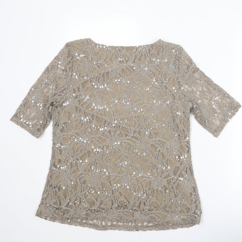Bonmarché Womens Beige Nylon Basic Blouse Size 14 Boat Neck