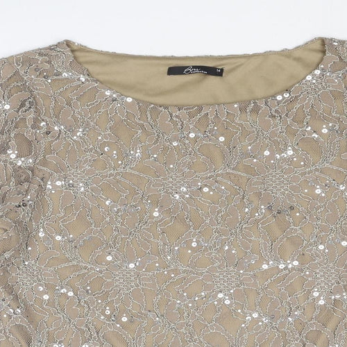 Bonmarché Womens Beige Nylon Basic Blouse Size 14 Boat Neck