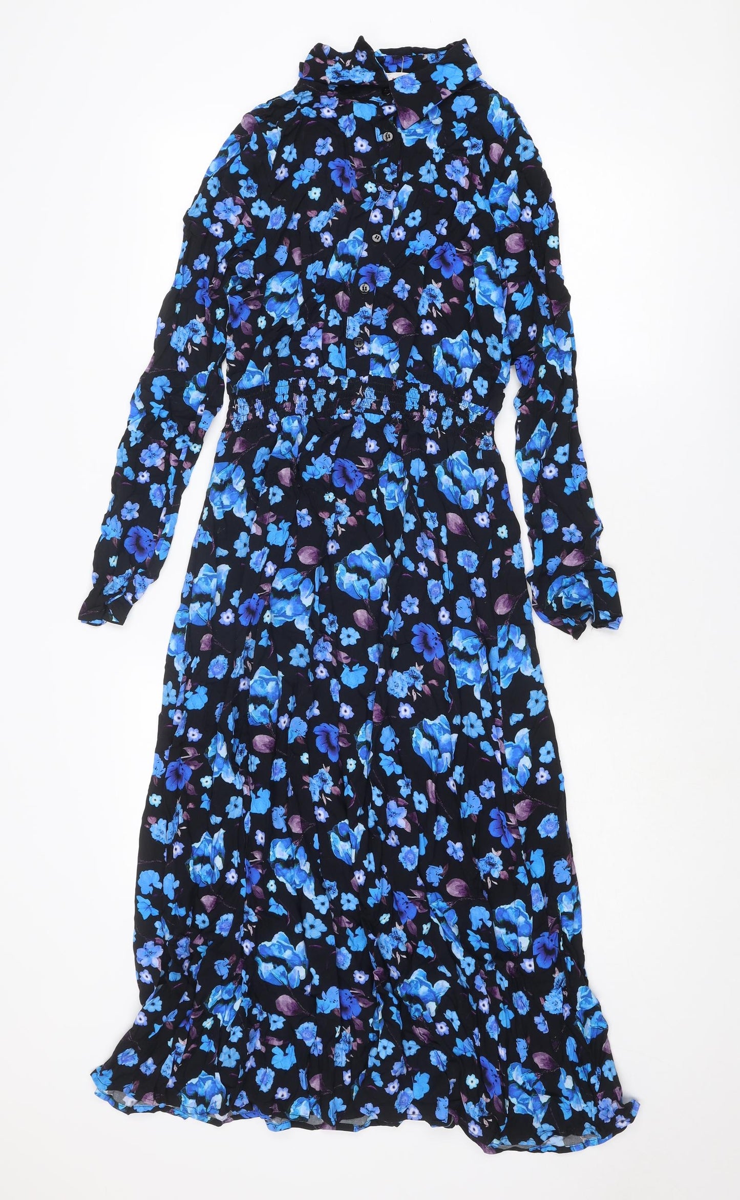 Finery Womens Blue Floral Viscose Shirt Dress Size 10 Collared Button