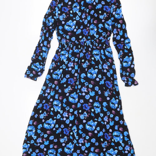Finery Womens Blue Floral Viscose Shirt Dress Size 10 Collared Button