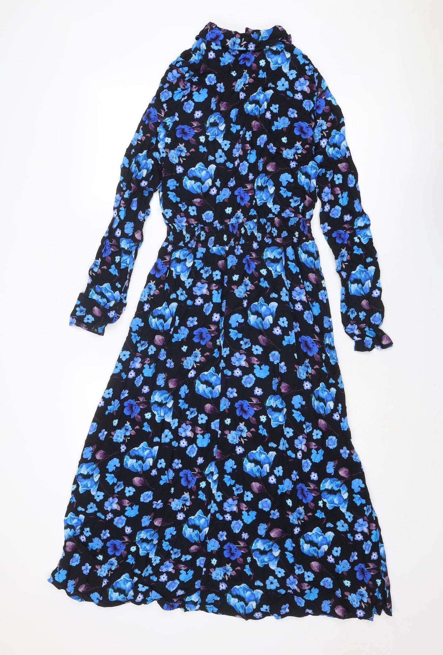 Finery Womens Blue Floral Viscose Shirt Dress Size 10 Collared Button