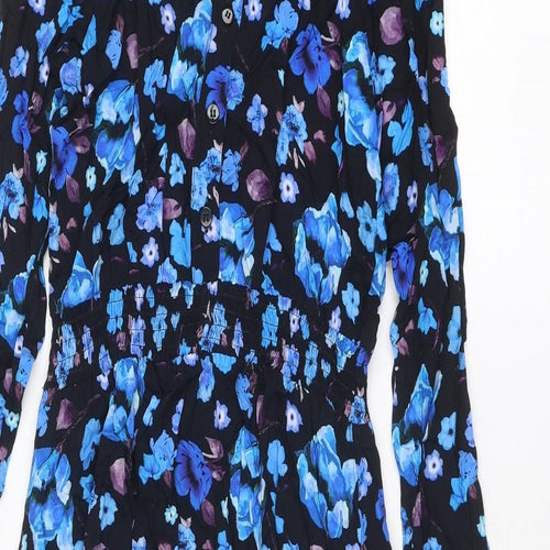 Finery Womens Blue Floral Viscose Shirt Dress Size 10 Collared Button