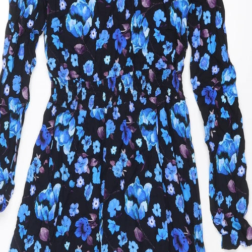 Finery Womens Blue Floral Viscose Shirt Dress Size 10 Collared Button