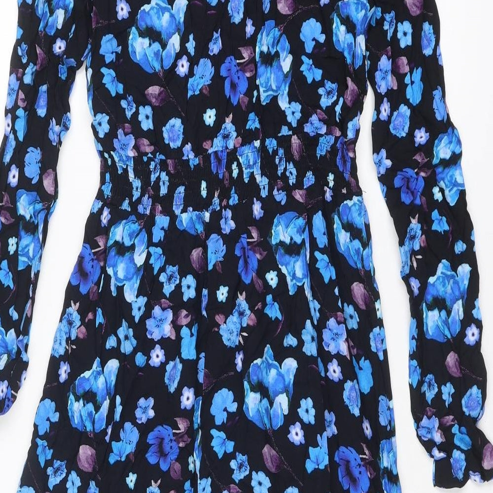 Finery Womens Blue Floral Viscose Shirt Dress Size 10 Collared Button