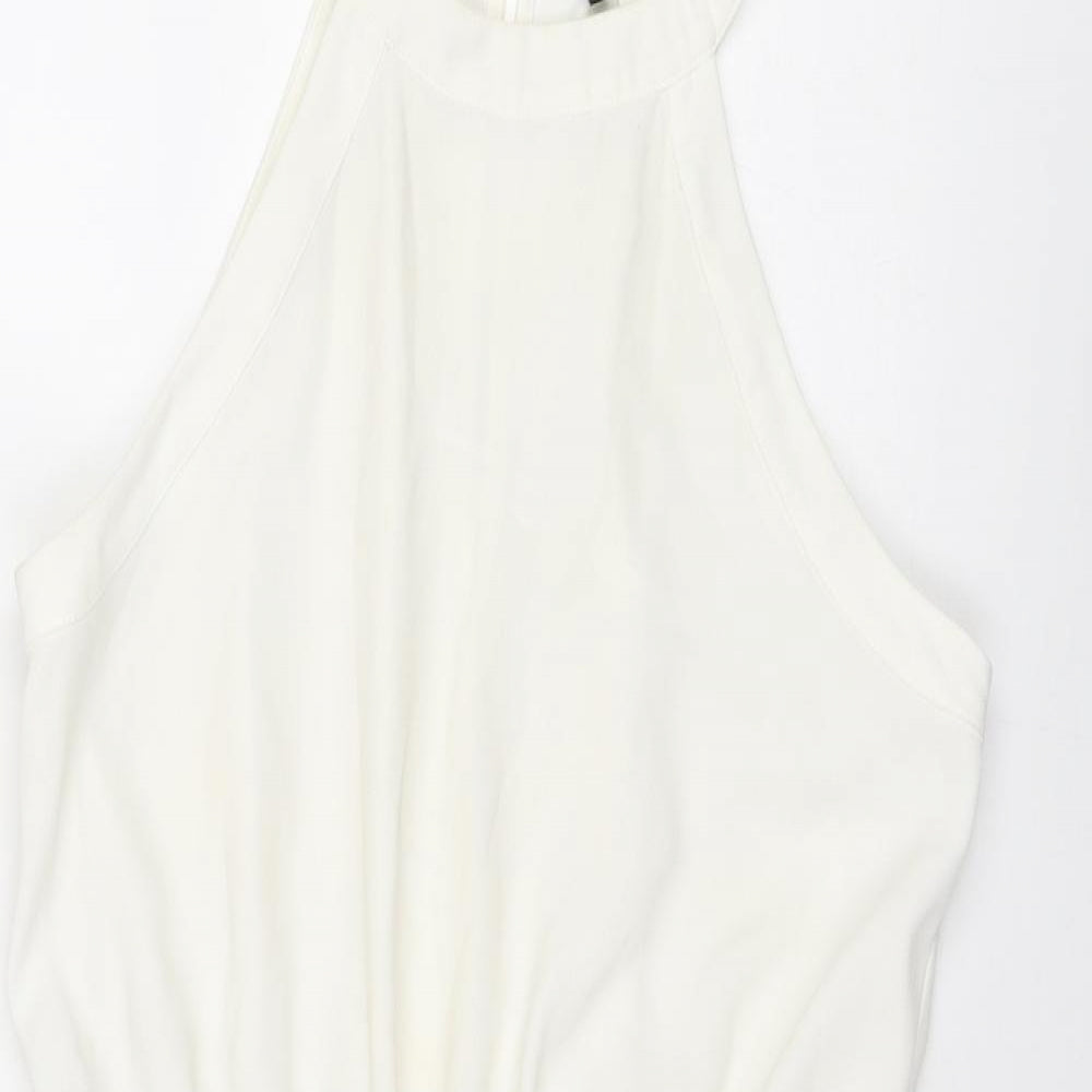 River Island Womens White Polyester Playsuit One-Piece Size 8 L3 in Button