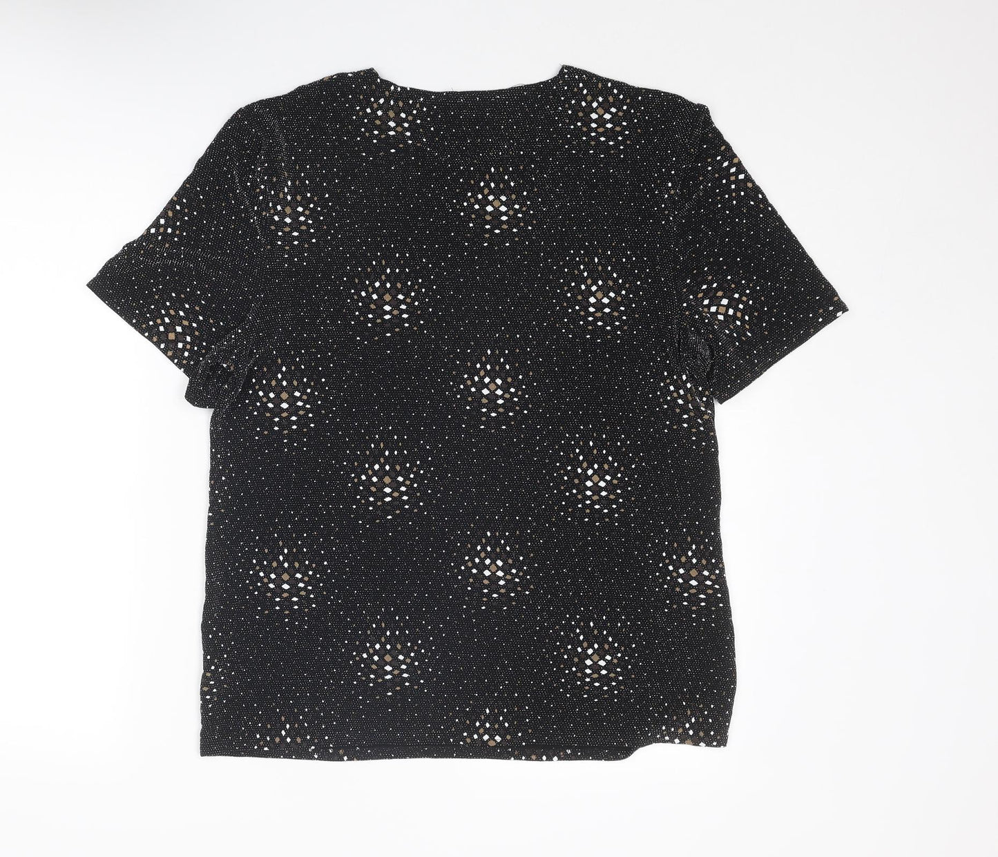 Dormar Womens Black Geometric Polyester Basic T-Shirt Size 18 Crew Neck