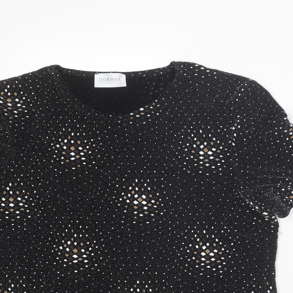 Dormar Womens Black Geometric Polyester Basic T-Shirt Size 18 Crew Neck