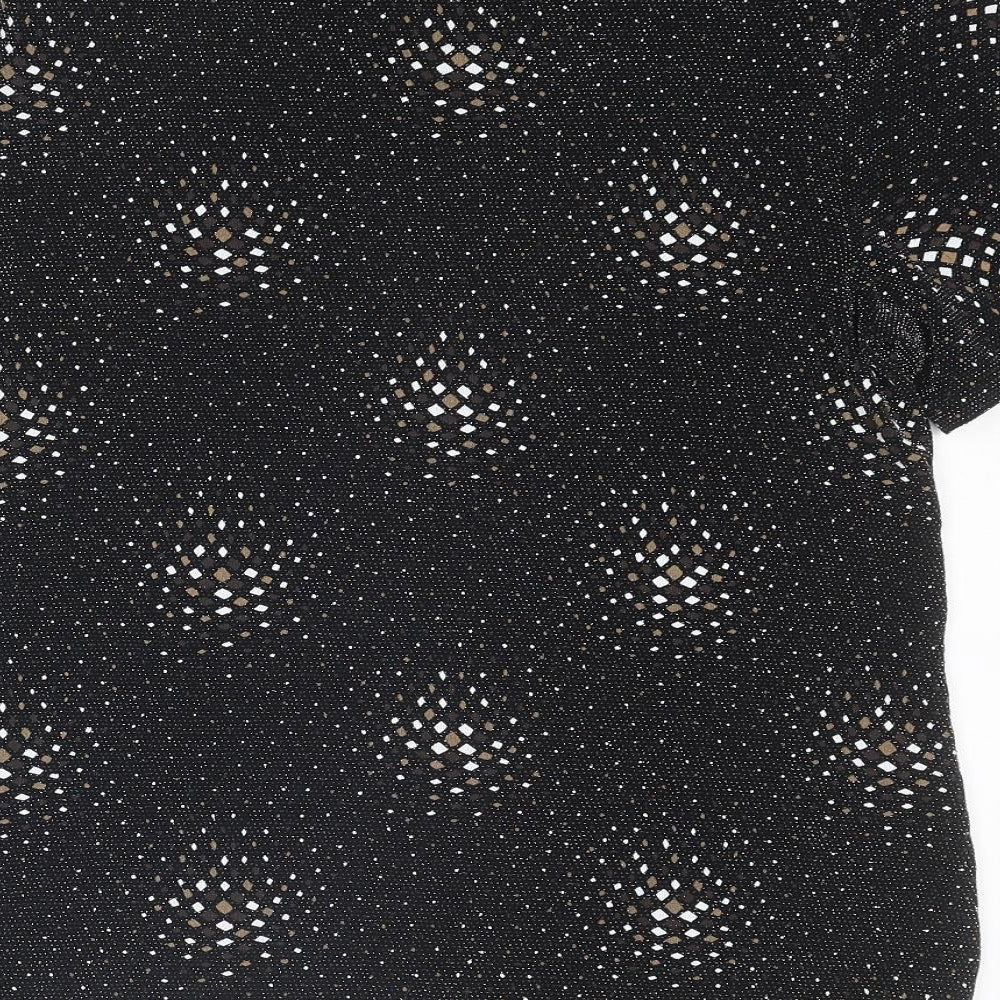 Dormar Womens Black Geometric Polyester Basic T-Shirt Size 18 Crew Neck