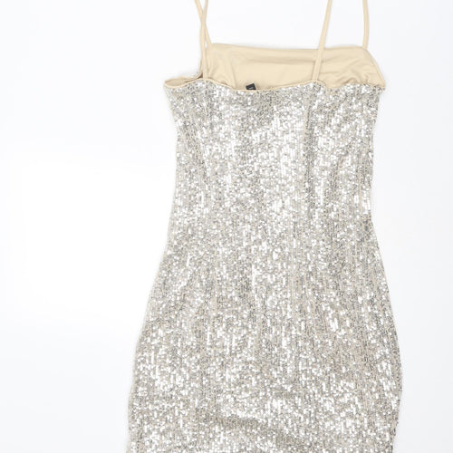Divided by H&M Womens Silver Polyester Slip Dress Size XS Cowl Neck Pullover