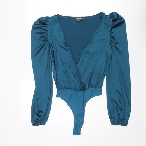 Missguided Womens Blue Polyester Bodysuit One-Piece Size 10 Snap