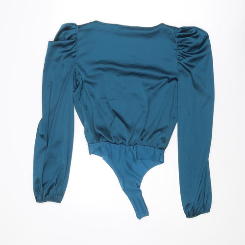 Missguided Womens Blue Polyester Bodysuit One-Piece Size 10 Snap