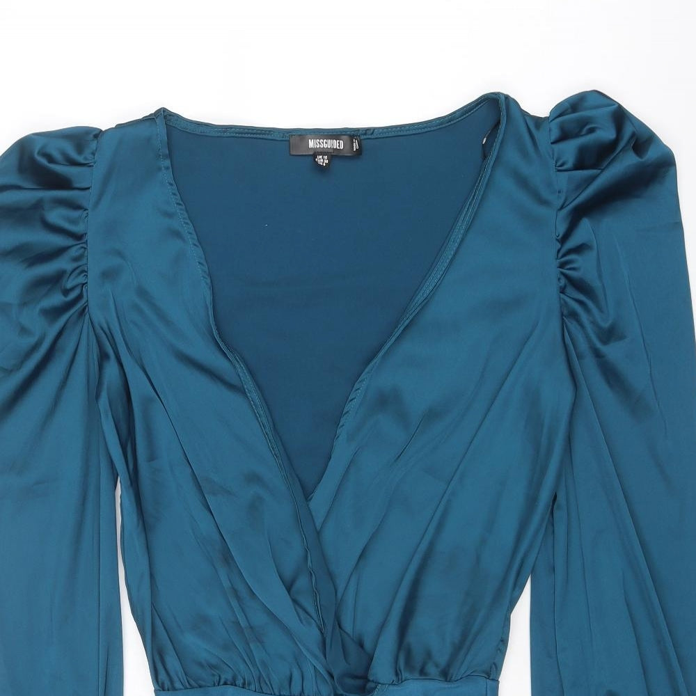 Missguided Womens Blue Polyester Bodysuit One-Piece Size 10 Snap