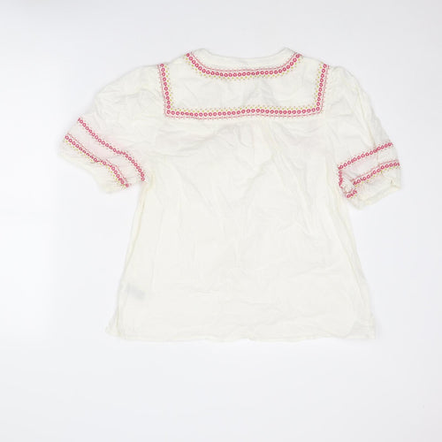Per Una Womens Ivory Geometric Cotton Basic Blouse Size 12 V-Neck