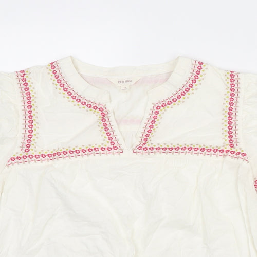 Per Una Womens Ivory Geometric Cotton Basic Blouse Size 12 V-Neck