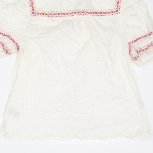 Per Una Womens Ivory Geometric Cotton Basic Blouse Size 12 V-Neck