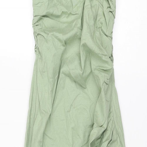 Zara Womens Green Linen Tank Dress Size S Cowl Neck Zip