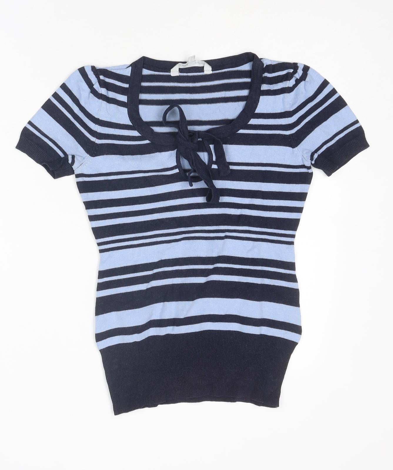Red Herring Womens Blue Scoop Neck Striped Viscose Pullover Jumper Size 8