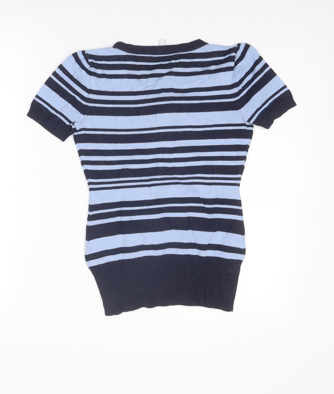 Red Herring Womens Blue Scoop Neck Striped Viscose Pullover Jumper Size 8