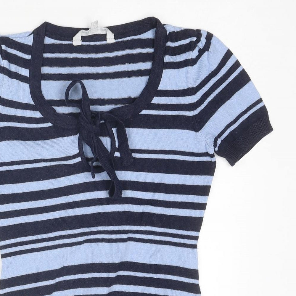 Red Herring Womens Blue Scoop Neck Striped Viscose Pullover Jumper Size 8