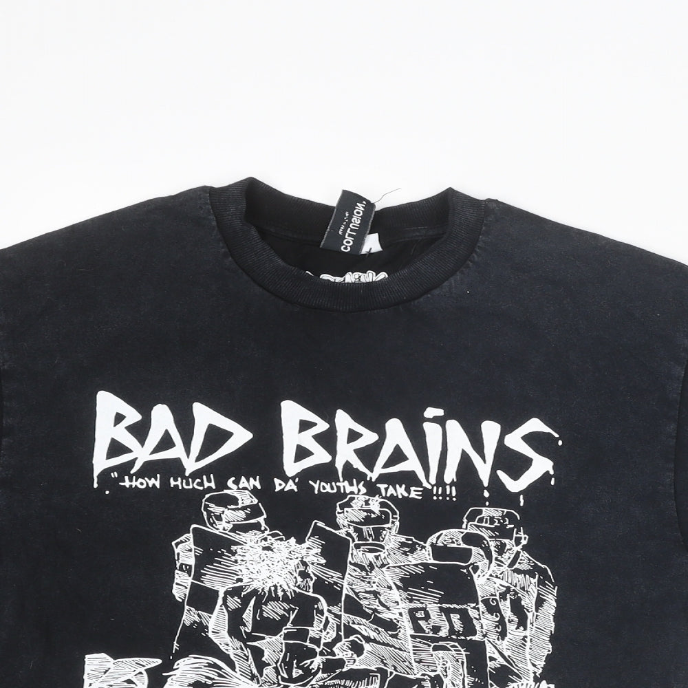 COLLUSION Womens Black Polyester Basic T-Shirt Size 2XS Crew Neck