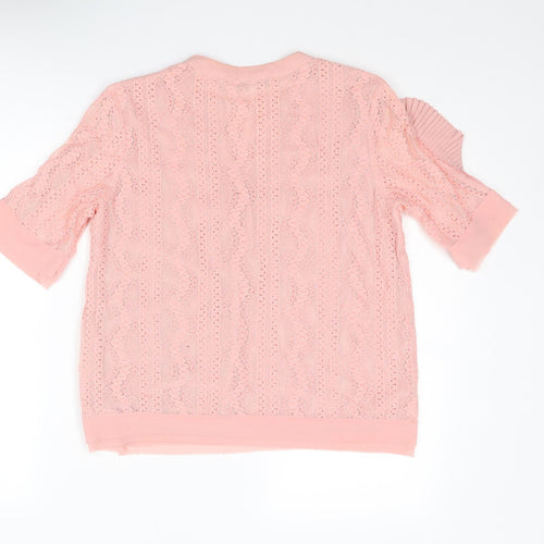 Jaune Rouge Womens Pink Polyester Basic Blouse Size M V-Neck - Lace Detail