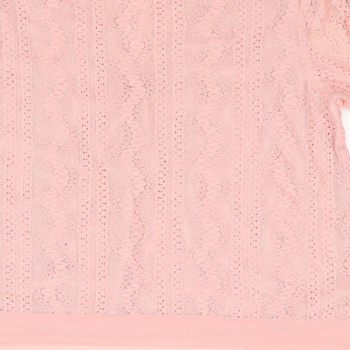 Jaune Rouge Womens Pink Polyester Basic Blouse Size M V-Neck - Lace Detail