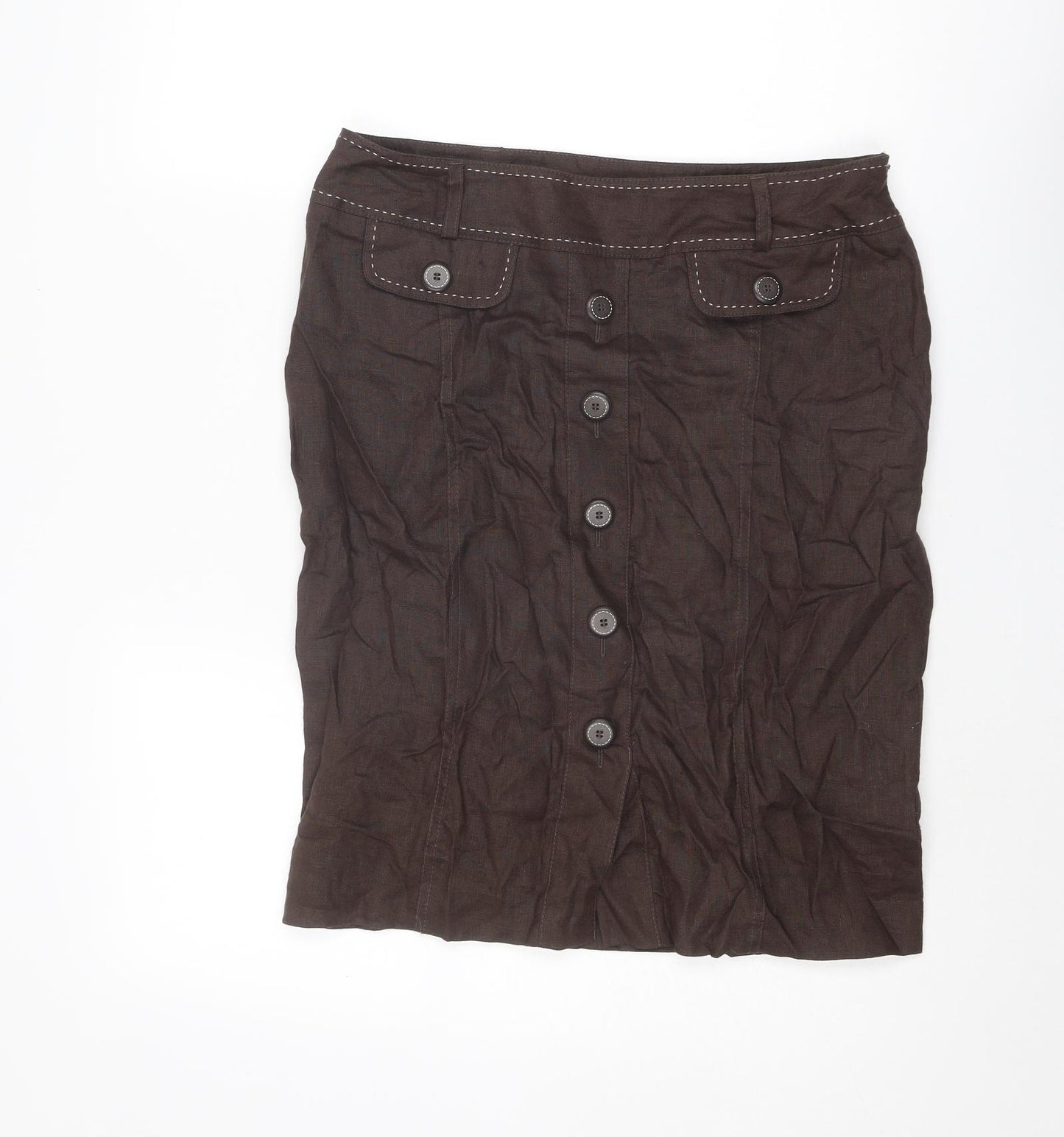 Debenhams Womens Brown Linen A-Line Skirt Size 12 Zip