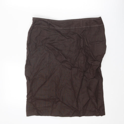 Debenhams Womens Brown Linen A-Line Skirt Size 12 Zip