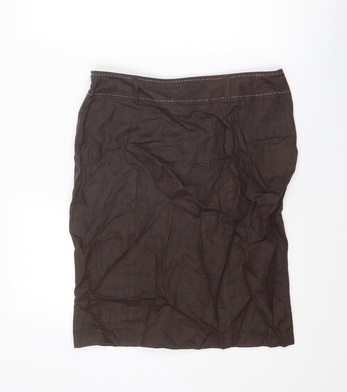Debenhams Womens Brown Linen A-Line Skirt Size 12 Zip