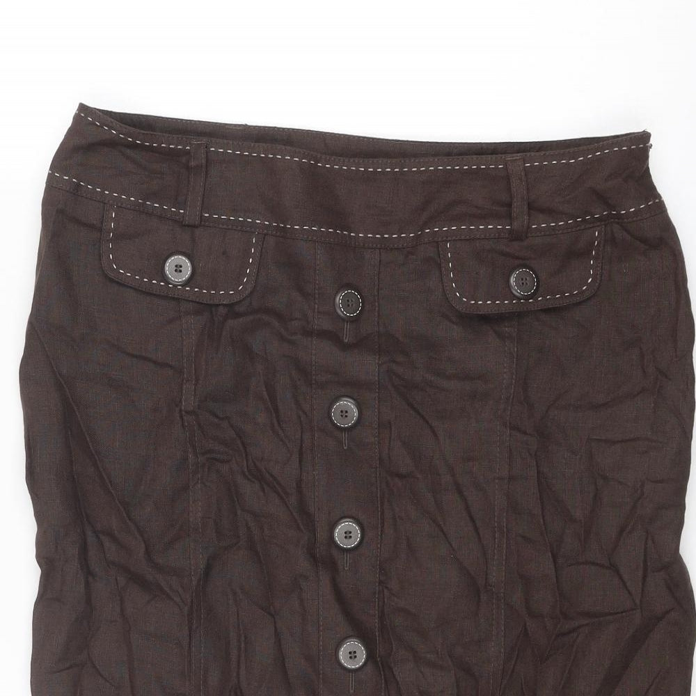 Debenhams Womens Brown Linen A-Line Skirt Size 12 Zip