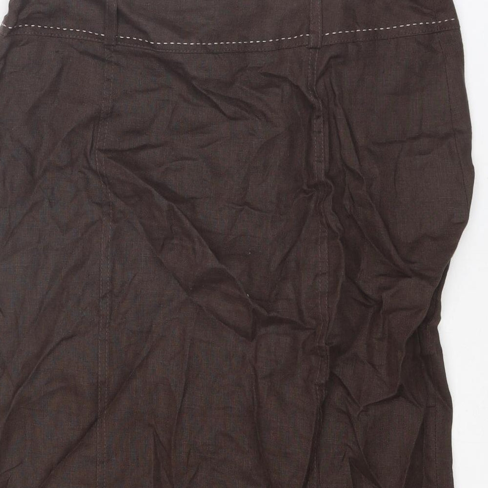 Debenhams Womens Brown Linen A-Line Skirt Size 12 Zip
