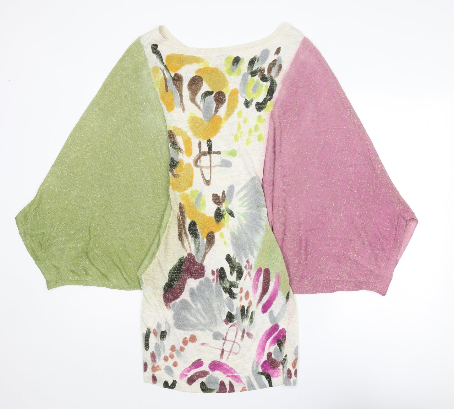 Etincelle Couture Womens Multicoloured Boat Neck Geometric Viscose Pullover Jumper Size 8 - Batwing