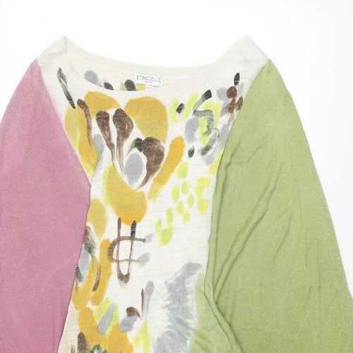 Etincelle Couture Womens Multicoloured Boat Neck Geometric Viscose Pullover Jumper Size 8 - Batwing