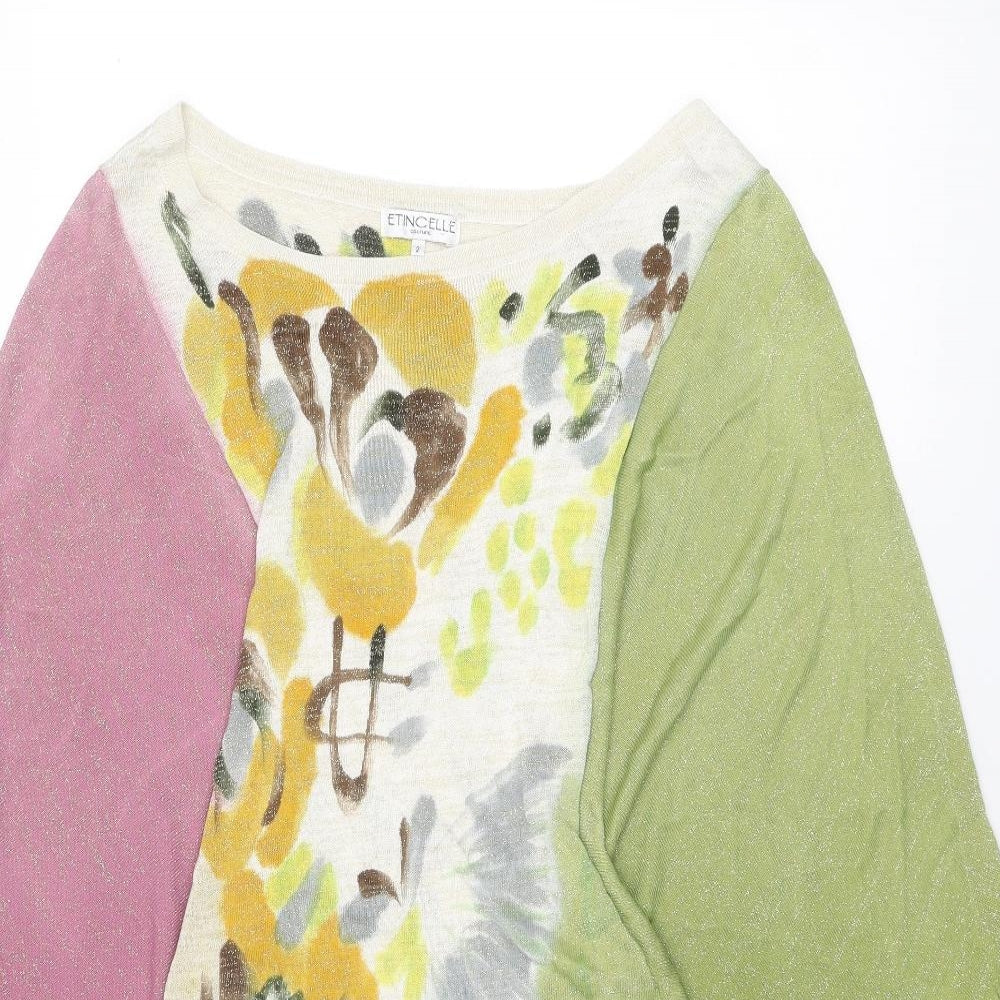 Etincelle Couture Womens Multicoloured Boat Neck Geometric Viscose Pullover Jumper Size 8 - Batwing