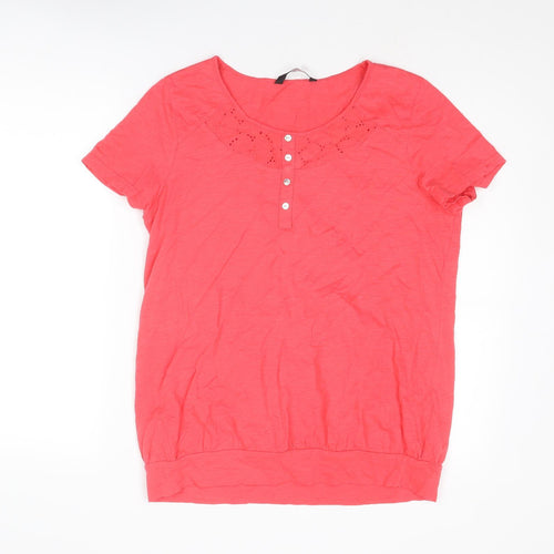 Bonmarché Womens Pink Cotton Basic Blouse Size 14 Boat Neck - Broderie Anglaise Details