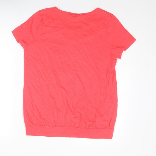 Bonmarché Womens Pink Cotton Basic Blouse Size 14 Boat Neck - Broderie Anglaise Details