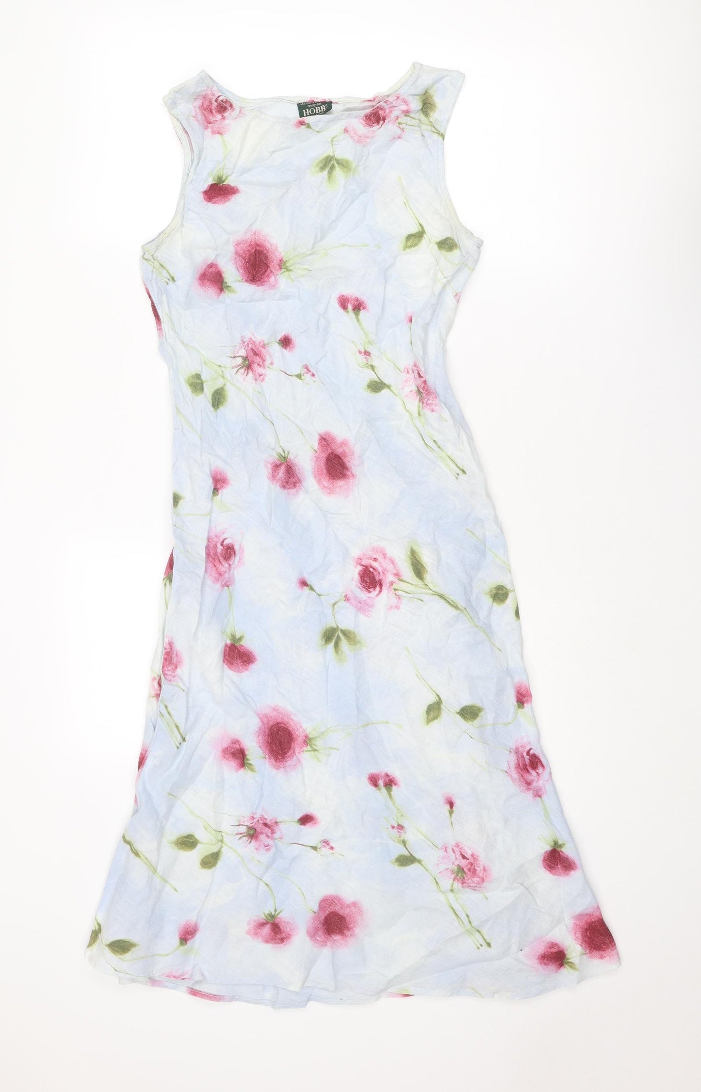 Hobbs Womens Blue Floral Linen A-Line Size 12 Round Neck Pullover