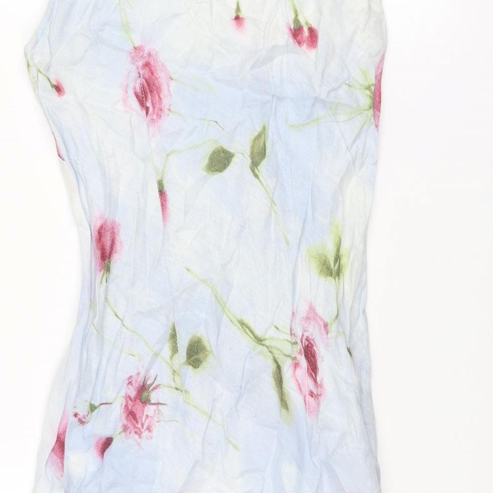 Hobbs Womens Blue Floral Linen A-Line Size 12 Round Neck Pullover