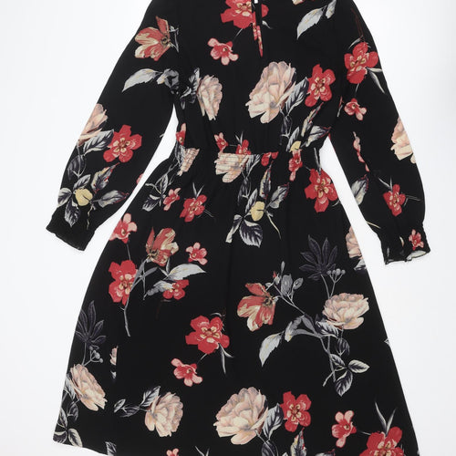AX Paris Womens Black Floral Polyester A-Line Size 12 Round Neck Button