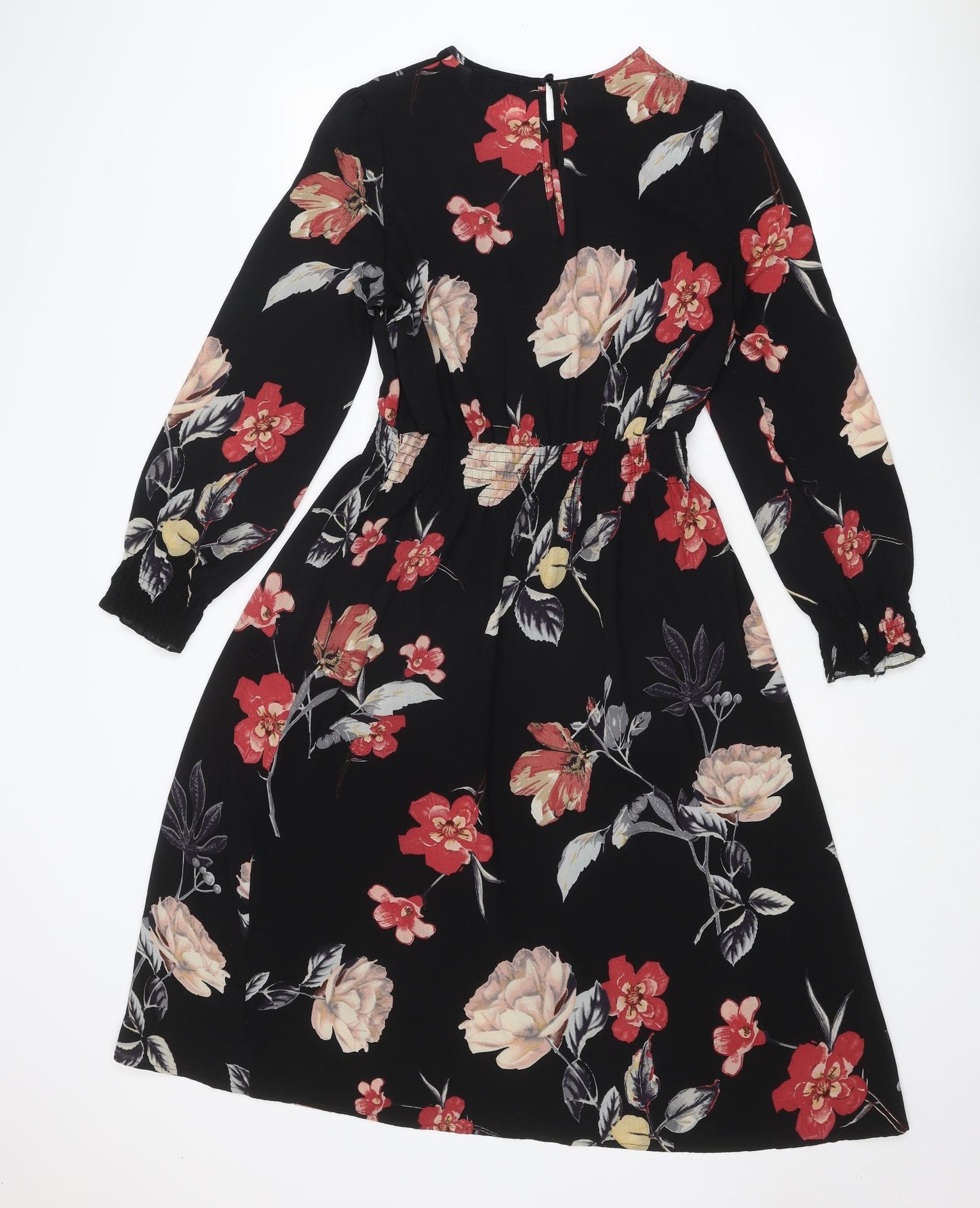 AX Paris Womens Black Floral Polyester A-Line Size 12 Round Neck Button