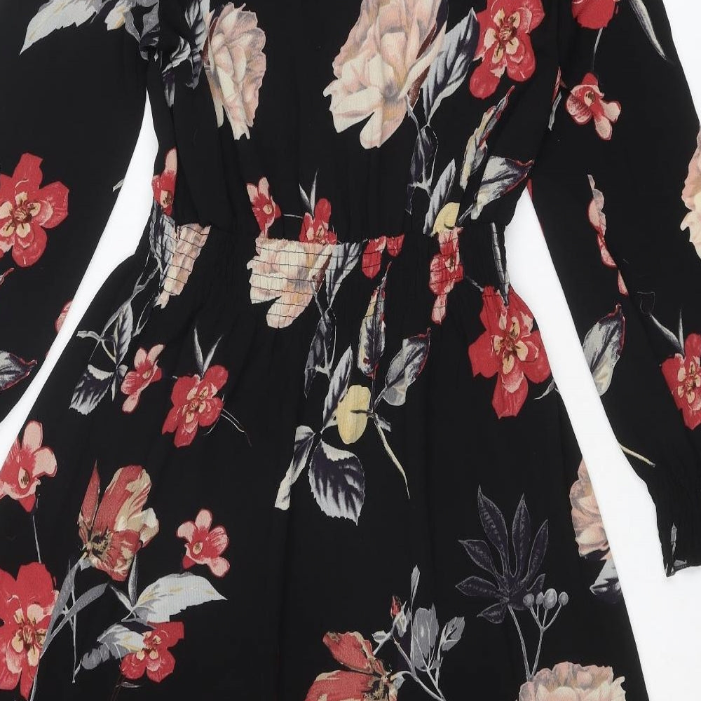 AX Paris Womens Black Floral Polyester A-Line Size 12 Round Neck Button