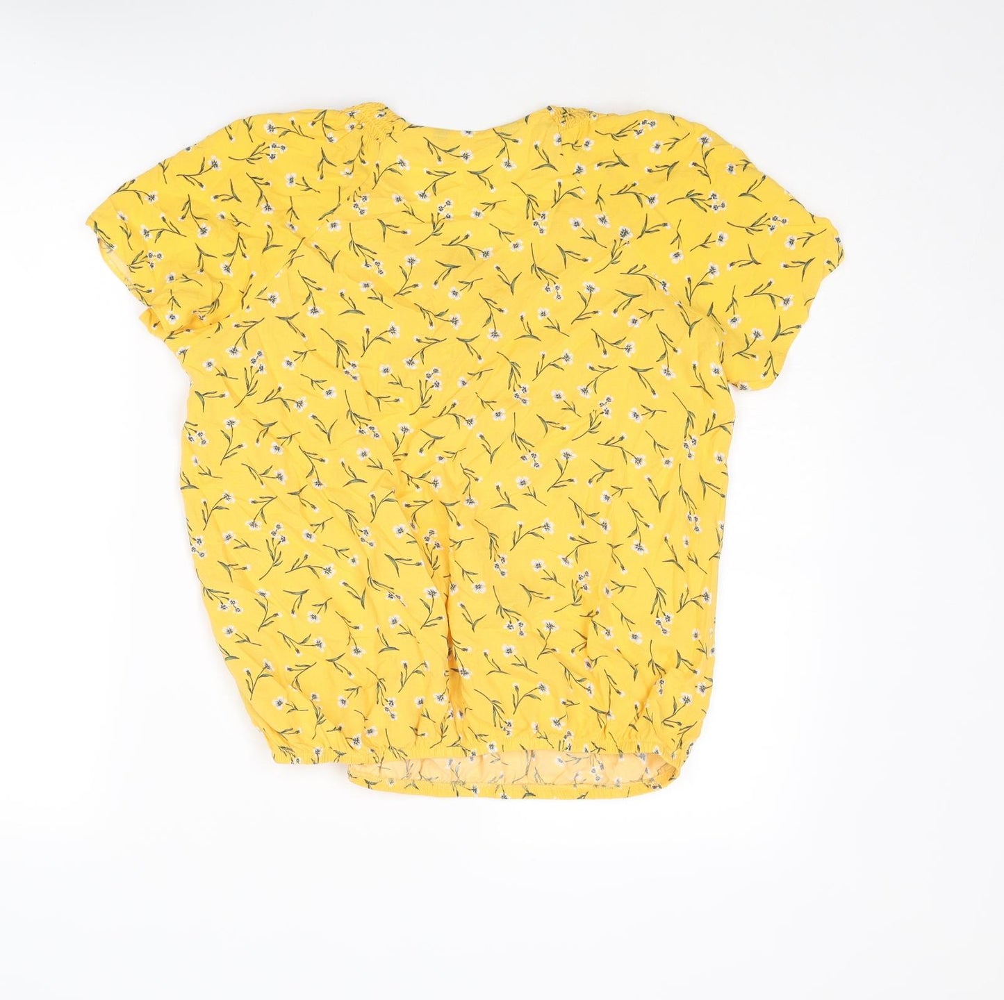 Bonmarché Womens Yellow Floral Viscose Basic Blouse Size 12 Round Neck