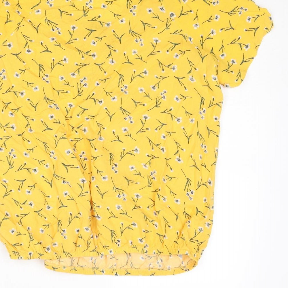 Bonmarché Womens Yellow Floral Viscose Basic Blouse Size 12 Round Neck