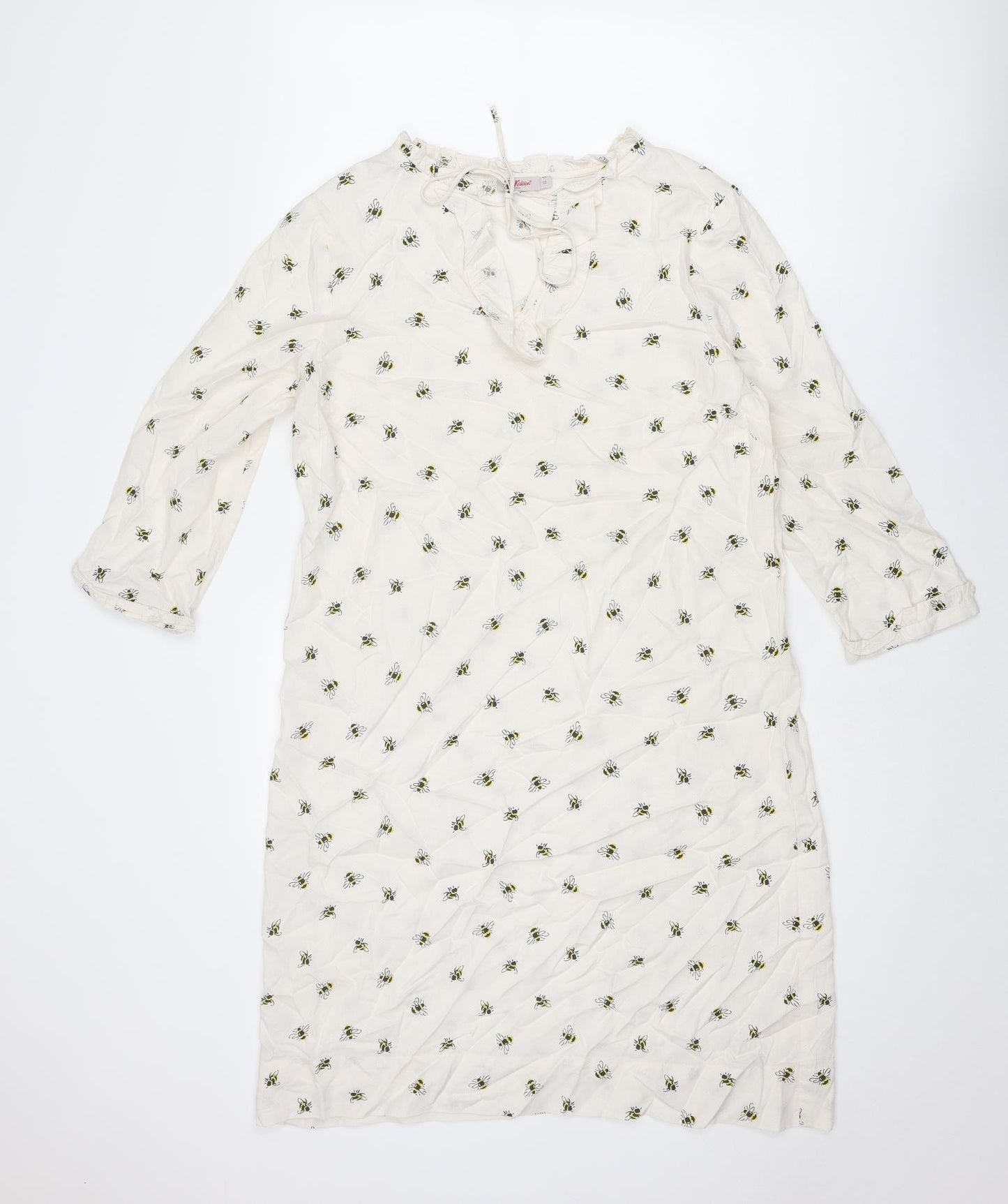 Cath Kidston Womens White Geometric Polyester Shift Size 10 V-Neck Tie - Bees