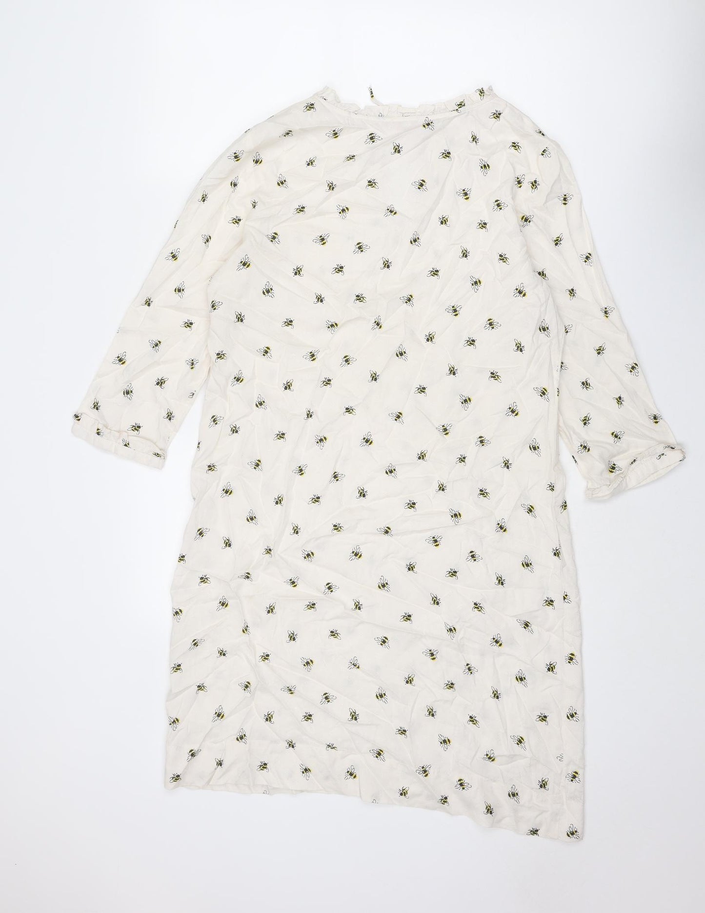 Cath Kidston Womens White Geometric Polyester Shift Size 10 V-Neck Tie - Bees